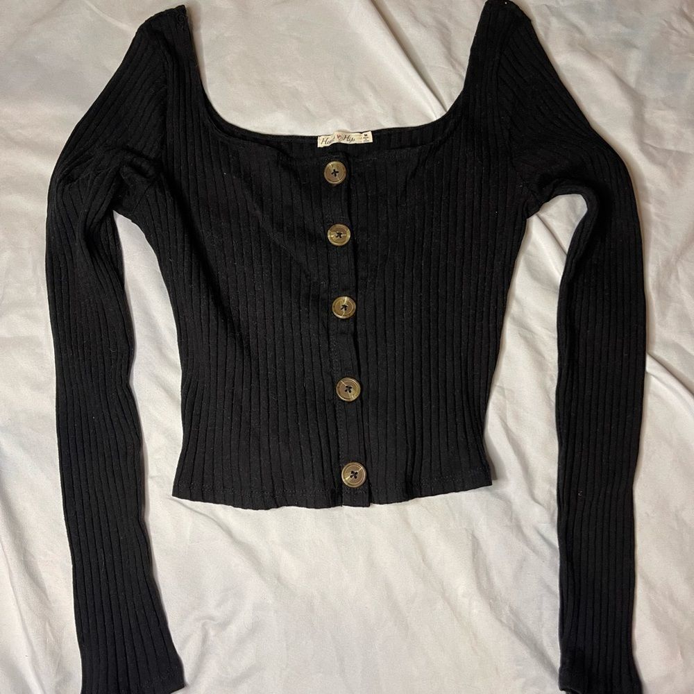 Off the shoulder button shirt